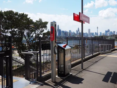 The reader at Rozelle Bay stop. There are no gates, so tap off at this pillar after you get off.