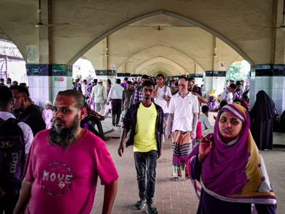 The concourse of Kamalapur station — on busy days its arched hall fills wall to wall with people