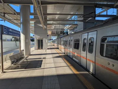 The metro platform at the airport, signed "Athens International Airport"