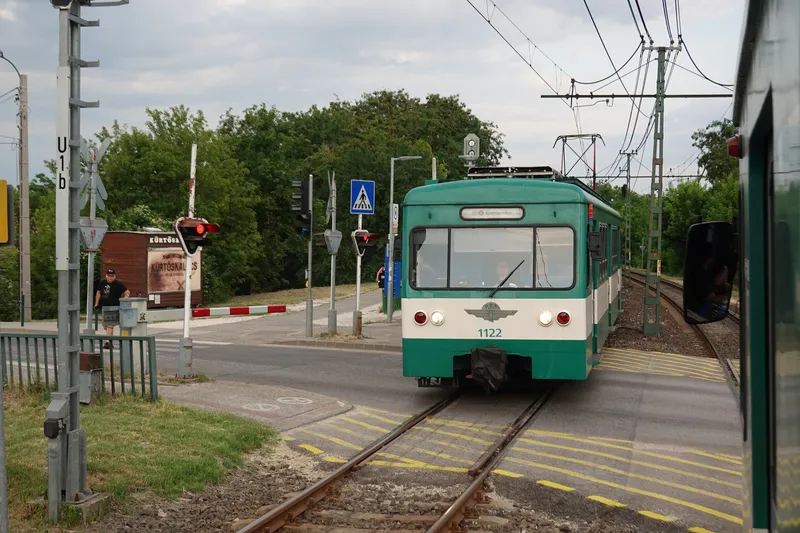 A HÉV train bound for Szentendre. Szentendre is outside the city boundary, so a city ticket alone leaves you unticketed for the last stretch.