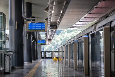 A platform on the MRT Kajang Line — some transfers take you back through the gates, so follow the signs