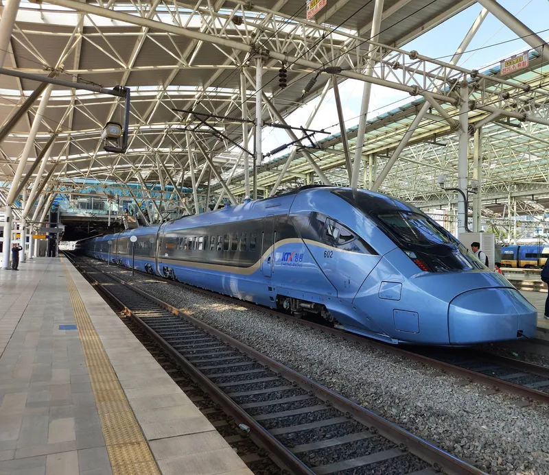 A KTX-Cheongryong waiting at Seoul Station. There are no ticket gates — check the board for your platform number and walk straight out to the train.