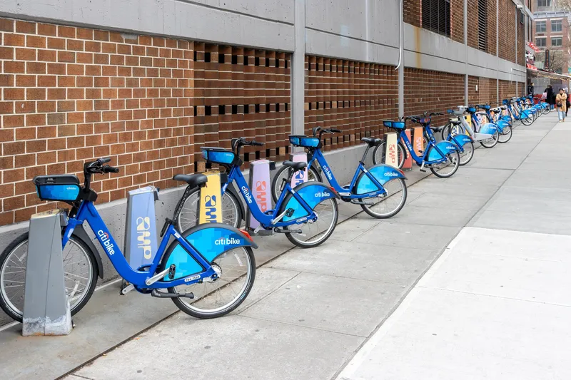 Citi Bike classic (non-electric) bikes in the docks at a station
